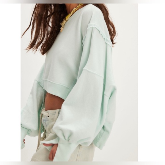 Free People We The Free Camden Cropped Sweatshirt - mint julep - Medium - NWOT - Picture 4 of 9